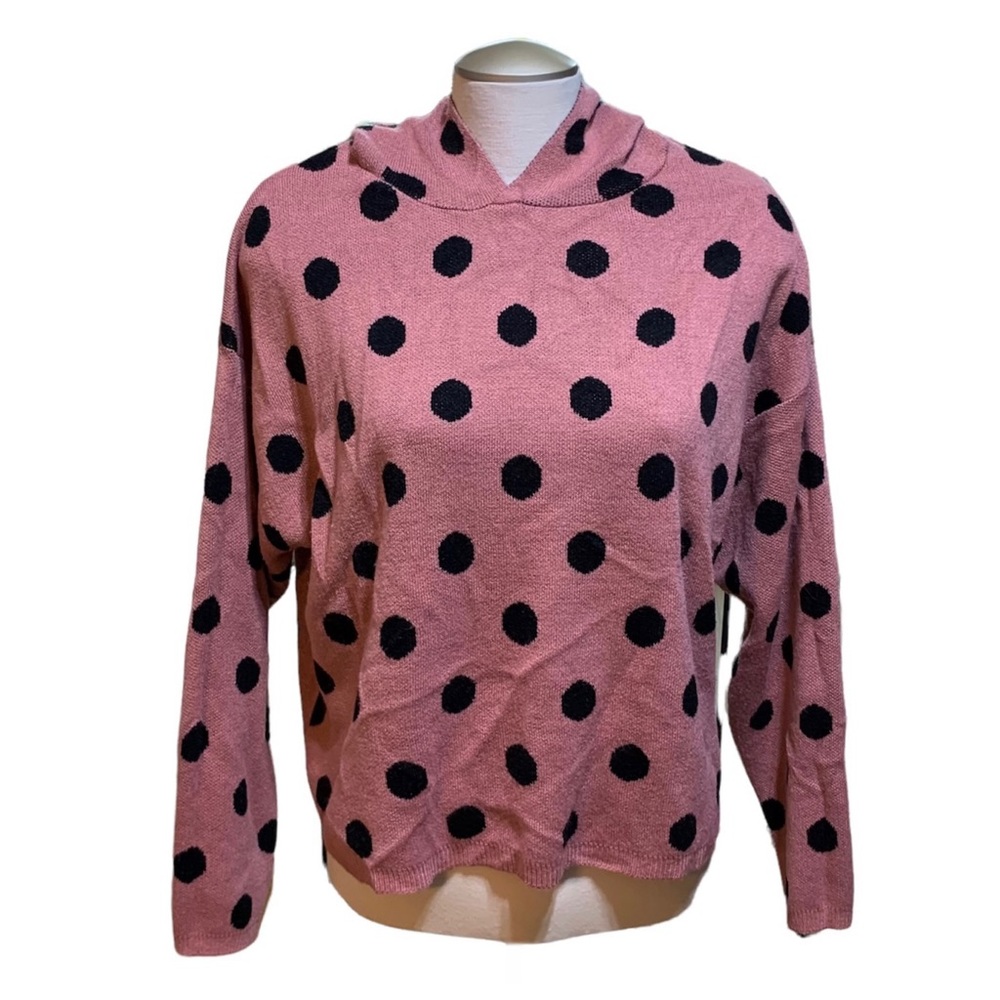 NWOT Suzy Shier Pink Knit Hooded Polka-dot Sweater Size XL